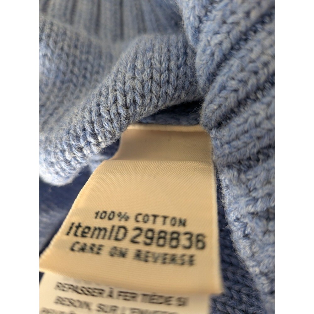 L.L.Bean Cable Knit Full Zip Sweater Size L Blue 100% Cotton Cardigan Cozy - Picture 6 of 8